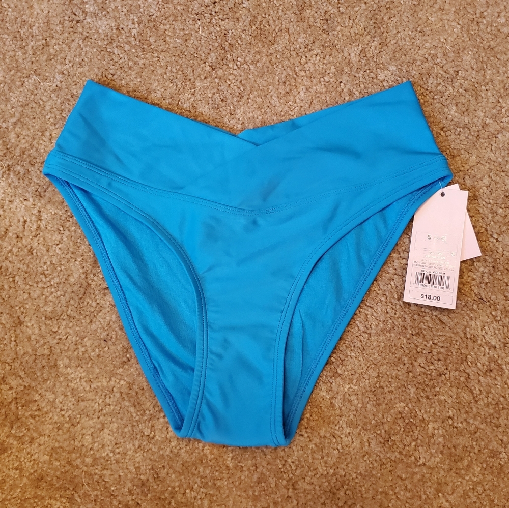 NWT Blue Mid-Waisted V-cut Front Bikini Bottom Sz Small (4/6)
